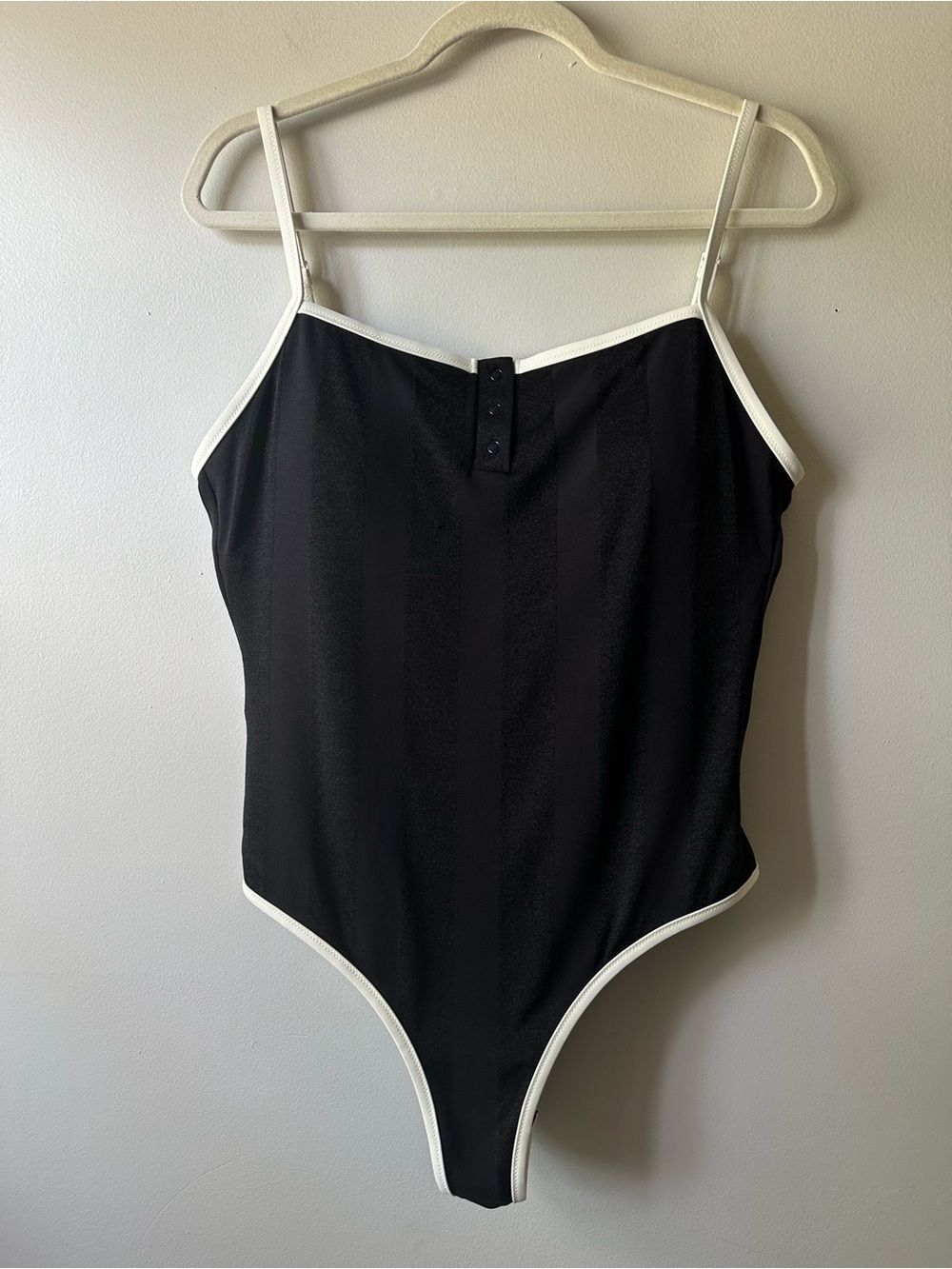 Aerie Shine Henley Square Neck Black and White Trim One-Piece Swimsuit Size XL